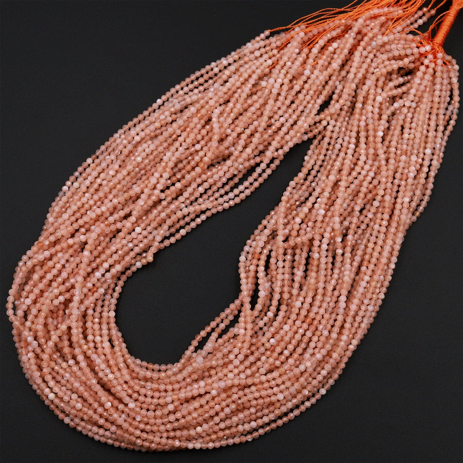 Faceted Natural Peach Moonstone Round Beads 2mm 3mm 4mm 5mm 15.5&quot; Strand