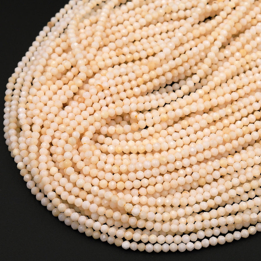 Faceted Natural Yellow Jade Round Beads 2mm 3mm 15.5&quot; Strand