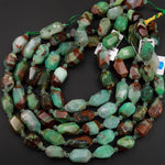 Large Natural Chunky Faceted Australian Green Chrysoprase Rectangular Nugget Beads 16&quot; Strand