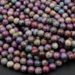 Natural Ruby Fuchsite 6mm 8mm 10mm Round Beads Genuine Red Ruby in Green Blue Fuchsite Gemstone 15.5&quot; Strand