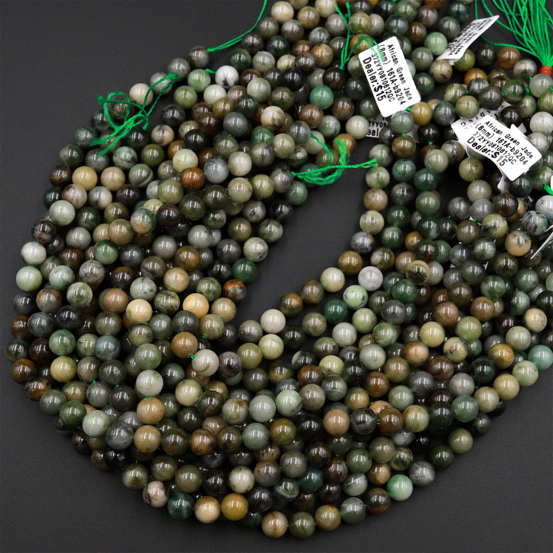 Natural Mongolian Jade 6mm 8mm 10mm 12mm Round Beads High Polish Smooth Plain Real Genuine Jade Gemstone 15.5&quot; Strand