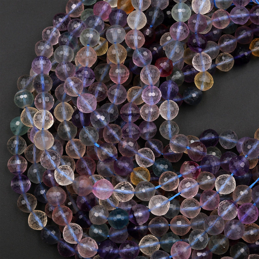 AAA Grade Natural Rainbow Fluorite Faceted 8mm 10mm Round Beads Superior Quality Natural Purple Green Yellow Gemstone Beads 15.5&quot; Strand