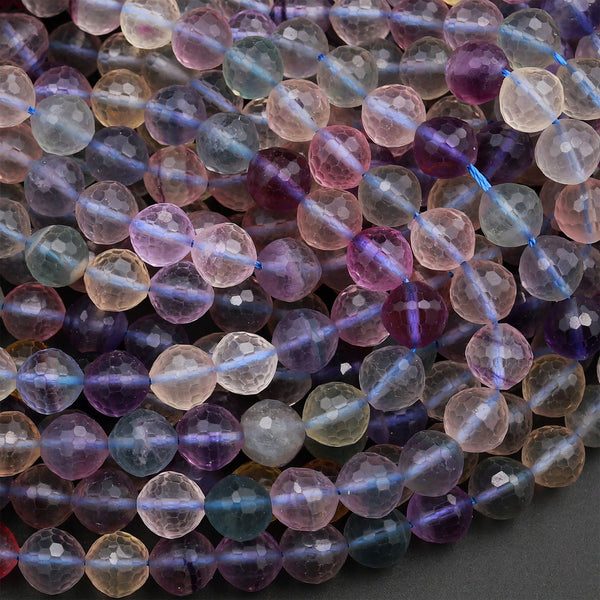 AAA Grade Natural Rainbow Fluorite Faceted 8mm 10mm Round Beads Superior Quality Natural Purple Green Yellow Gemstone Beads 15.5&quot; Strand