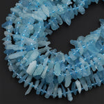 AAA Rough Raw Natural Aquamarine Freeform Beads Side Drilled Slice Drop Hand Hammered Chiseled Blue Gemstone Organic Cut 16&quot; Strand