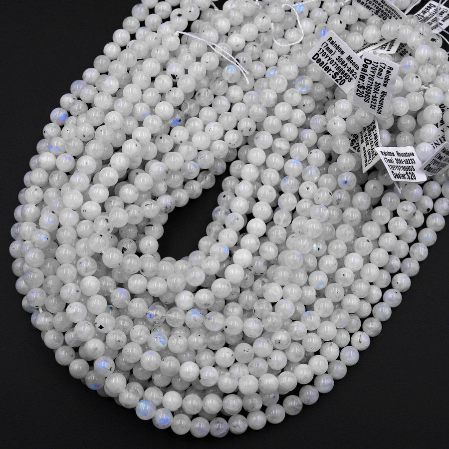 Natural Rainbow Moonstone 4mm 5mm 6mm 7mm 8mm 10mm 12mm Round Beads Full 15.5&quot; Strand