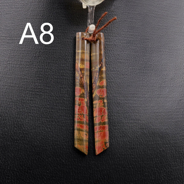 Super Long Linear Spike Earring Pair Matched Gemstone Natural Red Creek Jasper Beads With Beveled Edge Aka Multicolor Picasso Jasper A8