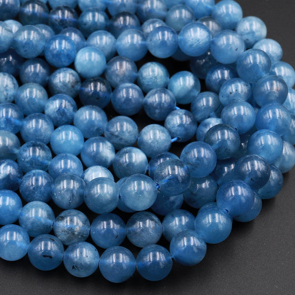 Natural Intense Deep Blue Aquamarine 4mm 6mm 8mm 10mm Round Beads Real Genuine Gemstone 15.5&quot; Strand