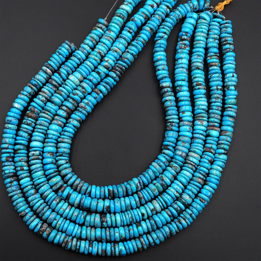 Genuine 100% Natural Arizona Turquoise Large Heishi Beads 8mm 10mm Rondelle Disc Wheel Real Natural Blue Turquoise Beads Full 15.5&quot; Strand