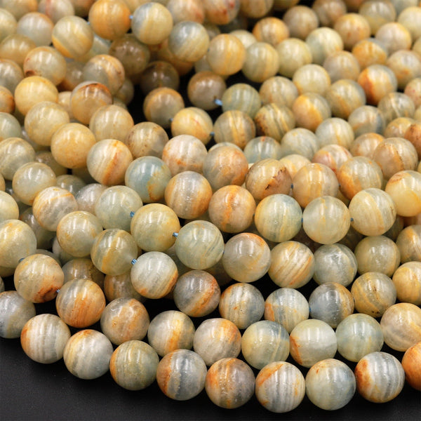 Natural Argentina Lemurian Aquatine Calcite Aka Blue Calcite Smooth Round Beads 6mm 8mm 10mm 12mm 15.5&quot; Strand