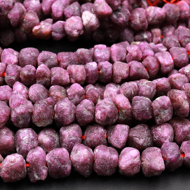 Rough Raw Natural Ruby Beads Freeform Nugget Organic Hand Hammered Genuine Pink Ruby Gemstone  15.5&quot; Strand