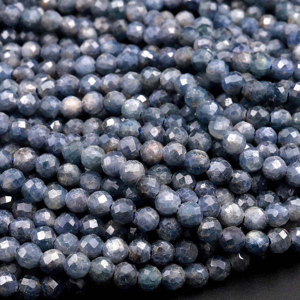Natural Burma Blue Sapphire Faceted 5mm 8mm Round Beads 15.5&quot; Strand