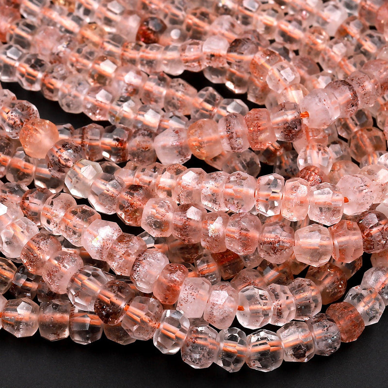 Faceted Red Hematoid Phantom Quartz 6mm 8mm Rondelle Beads Rare Red Quartz Crystal Powerful Energy Stone 15.5&quot; Strand