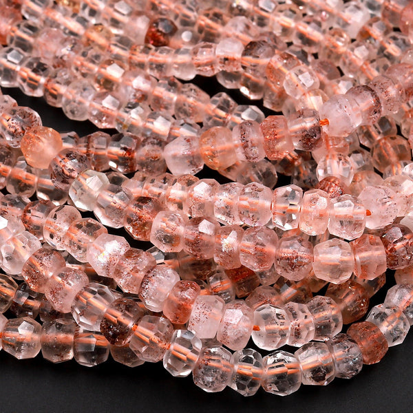 Faceted Red Hematoid Phantom Quartz 6mm 8mm Rondelle Beads Rare Red Quartz Crystal Powerful Energy Stone 15.5&quot; Strand