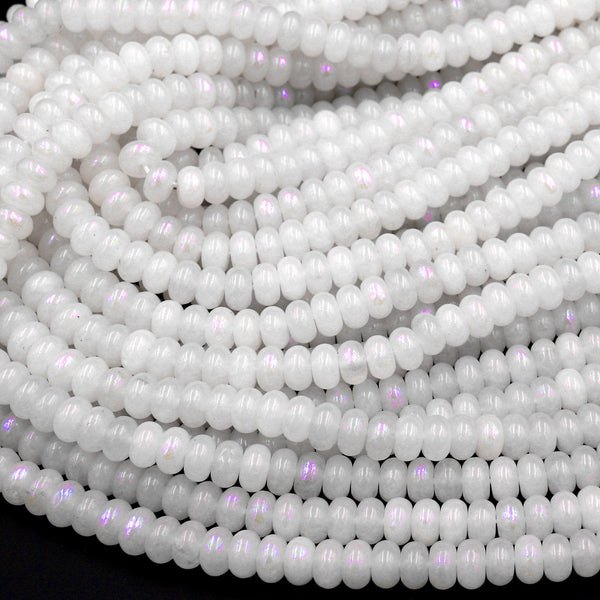 Mystic Rainbow Moonstone 6x4mm 8x5mm Rondelle Beads Plated Silverite Coated Natural Gemstone 16&quot; Strand