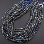 Best of All! AAA Micro Faceted Labradorite Rondelle Beads 6mm 8mm Nothing But Brilliant Rainbow Blue Flashes Fire Diamond Cut 15.5&quot; Strand