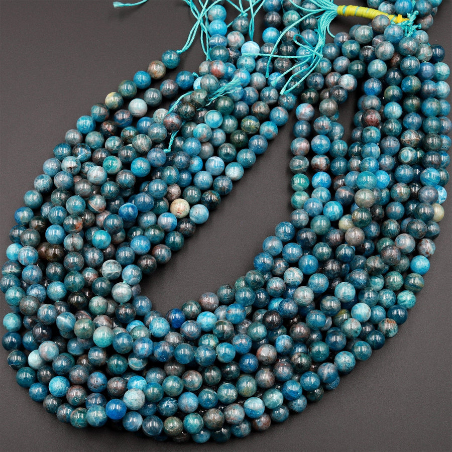 Natural Teal Blue Apatite 6mm 8mm 10mm Round Beads Smooth Polished Gemstone Beads 15.5&quot; Strand