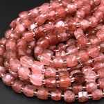 Natural Strawberry Quartz Faceted 8mm 10mm Dice Cube Square Beads 15.5&quot; Strand