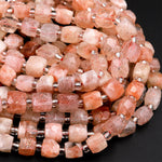Natural Sunstone Faceted 8mm 10mm Dice Cube Square Beads 15.5&quot; Strand