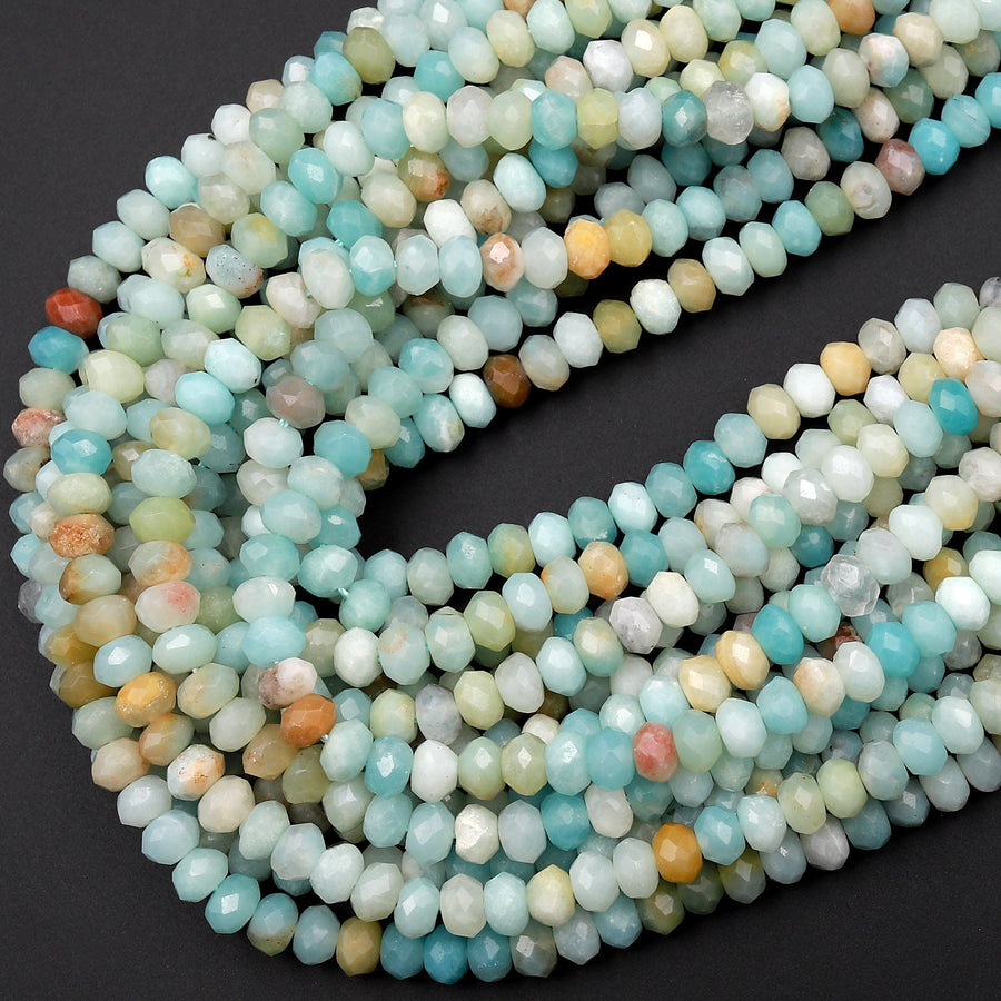 AA Faceted Amazonite 6mm 8mm Rondelle Beads Natural Multicolor Blue Green Brown Yellow 15.5&quot; Strand