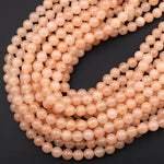 Natural Peach Chalcedony Smooth Round Beads 6mm 8mm 10mm Icy Soft Pastel Peach Gemstone 15.5&quot; Strand