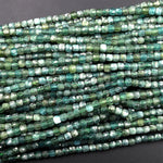 Natural Green Tourmaline Gemstone Faceted 4mm Cube Square Dice Beads 15.5&quot; Strand