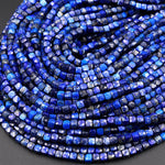 Natural Blue Lapis Gemstone Faceted 4mm Cube Square Dice Beads 15.5&quot; Strand