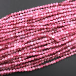 Natural Pink Tourmaline Faceted 4mm Cube Square Dice Beads Gemstone 15.5&quot; Strand