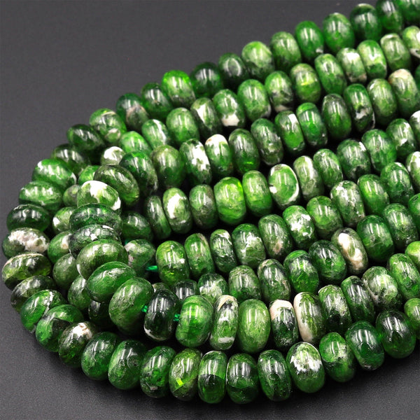 Natural Chrome Diopside 7mm Beads Smooth Rondelle Real Genuine Green Chrome Diopside Gemstone 15.5&quot; Strand