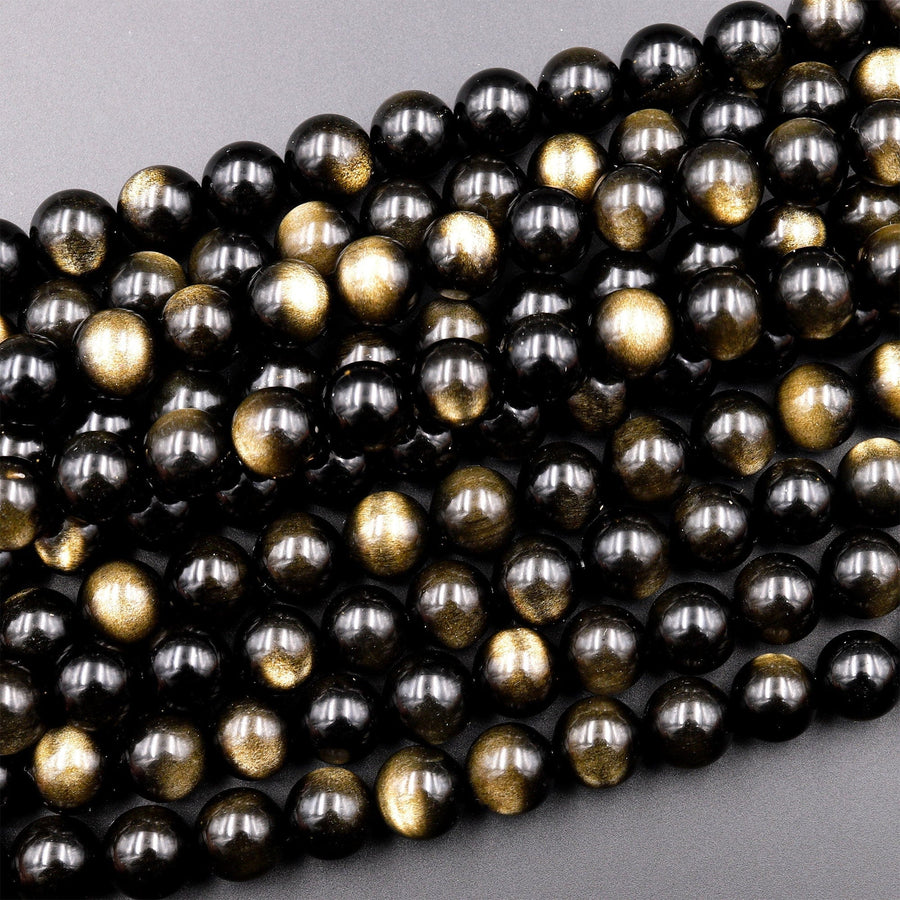 AAA+ Natural Golden Obsidian Beads 6mm 8mm 10mm Highest Quality 15.5&quot; Strand