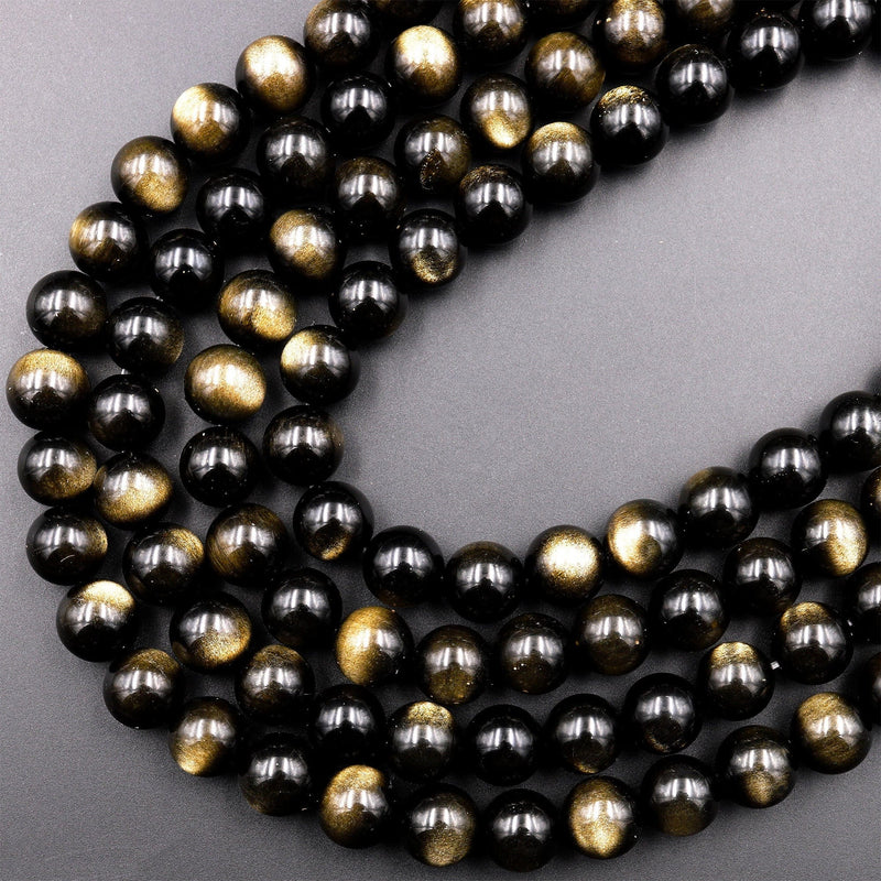 AAA+ Natural Golden Obsidian Beads 6mm 8mm 10mm Highest Quality 15.5&quot; Strand