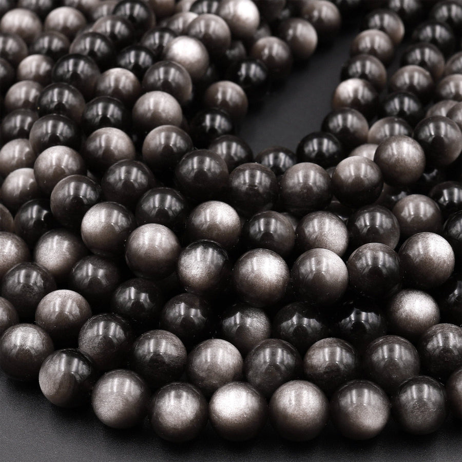 Natural Silver Obsidian Beads 6mm 8mm 10mm AAA High Quality 15.5&quot; Strand