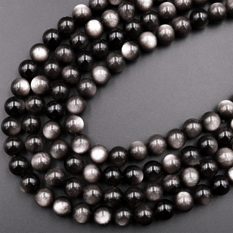 Natural Silver Obsidian Beads 6mm 8mm 10mm AAA High Quality 15.5&quot; Strand