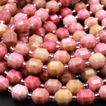 Natural Petrified Rhodonite 8mm Beads Faceted Energy Prism Double Point Cut 15.5&quot; Strand
