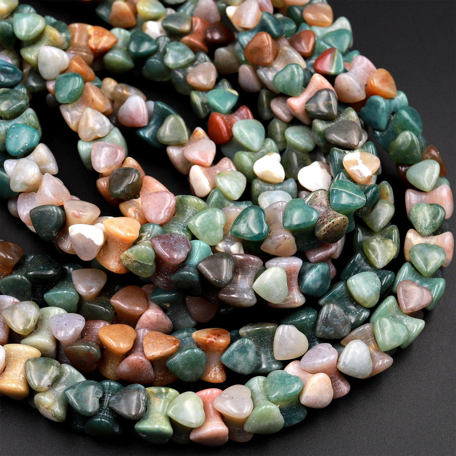 Double Heart Cut Natural Indian Agate Beads 10mm 15.5&quot; Strand
