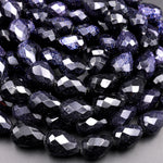 Sparkling Blue Goldstone 16x12mm Faceted Teardrop Beads Vertically Drilled 15.5&quot; Strand