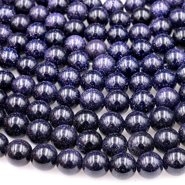 AAA Sparkling Blue Goldstone 4mm 6mm 8mm 10mm Smooth Round Beads 15&quot; Strand