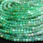 Natural Australian Green Chrysoprase Faceted 4mm Cube Square Dice Beads Gemstone 15.5&quot; Strand