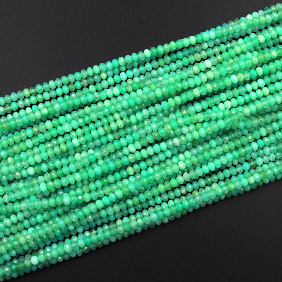 AAA Natural Australian Green Chrysoprase Faceted 4mm Rondelle Beads Diamond Cut Gemstone Beads 15.5&quot; Strand