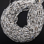 Micro Faceted Natural Blue Rainbow Moonstone 4mm Round Beads 15.5&quot; Strand