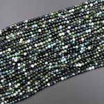 Natural Paraiba Blue Tourmaline Faceted 3mm 4mm Round Beads Diamond Cut Gemstone 16&quot; Strand