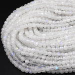 AAA Natural Blue Rainbow Moonstone Faceted 4mm Cube Dice Square Beads Micro Faceted Laser Diamond Cut 15.5&quot; Strand