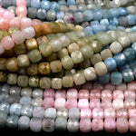 Natural Multicolor Blue Aquamarine Pink Morganite Faceted 6mm Cube Dice Square Beads Micro Faceted Laser Diamond Cut 15.5&quot; Strand