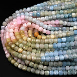Natural Multicolor Blue Aquamarine Pink Morganite Faceted 6mm Cube Dice Square Beads Micro Faceted Laser Diamond Cut 15.5&quot; Strand
