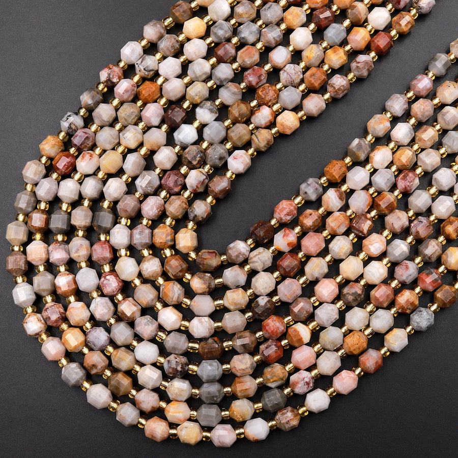 Natural Pietersite 6mm Beads Faceted Energy Prism Double Terminated Point Cut 15.5&quot; Strand