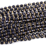 Blue Goldstone 6mm 8mm 10mm Beads Faceted Energy Prism Double Terminated Points 15.5&quot; Strand