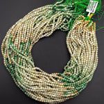 Rare Natural Brazilian Jade Faceted 3mm 4mm Round Beads Micro Diamond Cut Real Green Jade Gemstone 15.5&quot; Strand