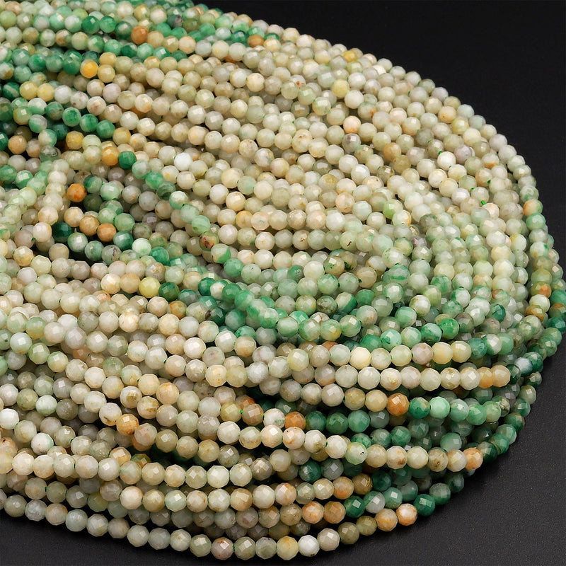 Rare Natural Brazilian Jade Faceted 3mm 4mm Round Beads Micro Diamond Cut Real Green Jade Gemstone 15.5&quot; Strand