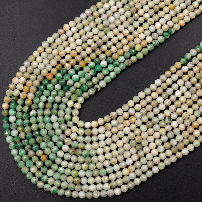 Rare Natural Brazilian Jade Faceted 3mm 4mm Round Beads Micro Diamond Cut Real Green Jade Gemstone 15.5&quot; Strand