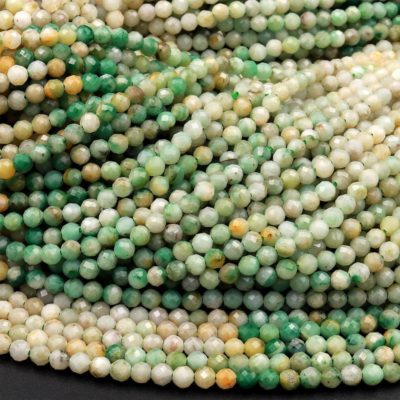 Rare Natural Brazilian Jade Faceted 3mm 4mm Round Beads Micro Diamond Cut Real Green Jade Gemstone 15.5&quot; Strand