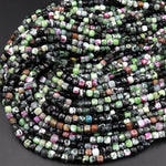 Natural Ruby Zoisite Faceted 4mm Cube Dice Square Beads Micro Faceted Laser Diamond Cut 15.5&quot; Strand